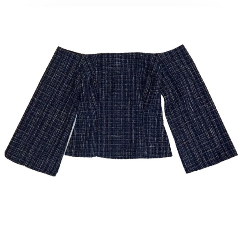 NWT ZARA Tweed Textured Off Shoulder Top Flare Sleeve 8741/257/030 Size XS - Picture 9 of 16